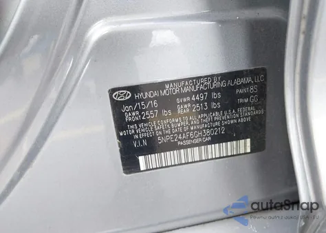 2016 Hyundai Sonata Se из США, поврежденный, VIN 5NPE24AF6GH380212